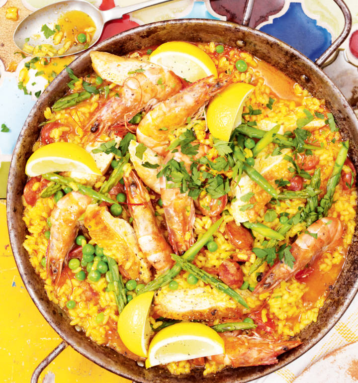 Langoustine and chicken paella Sainsbury`s Magazine